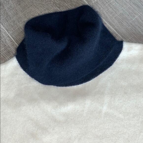 Demylee Jet Ivory Navy Tan Colorblock Sweater Wool Turtleneck Women's Size Small - Picture 5 of 8